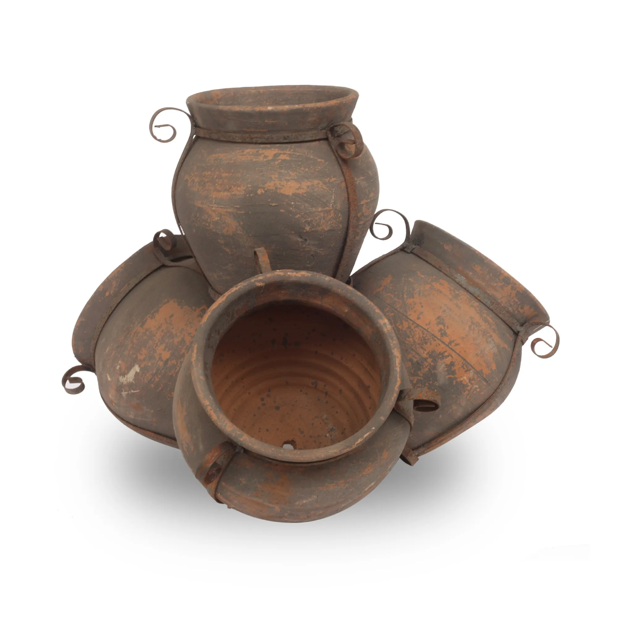 Topfensemble 'Chico', braun, Terrakotta, Metall, Ø 50 cm, H 45 cm