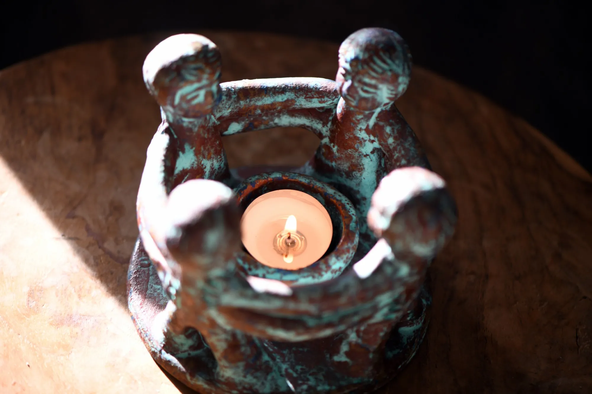 Kerzenhalter 'Friendship Circle 4', braun, grün, Ø 14 cm, H 11 cm