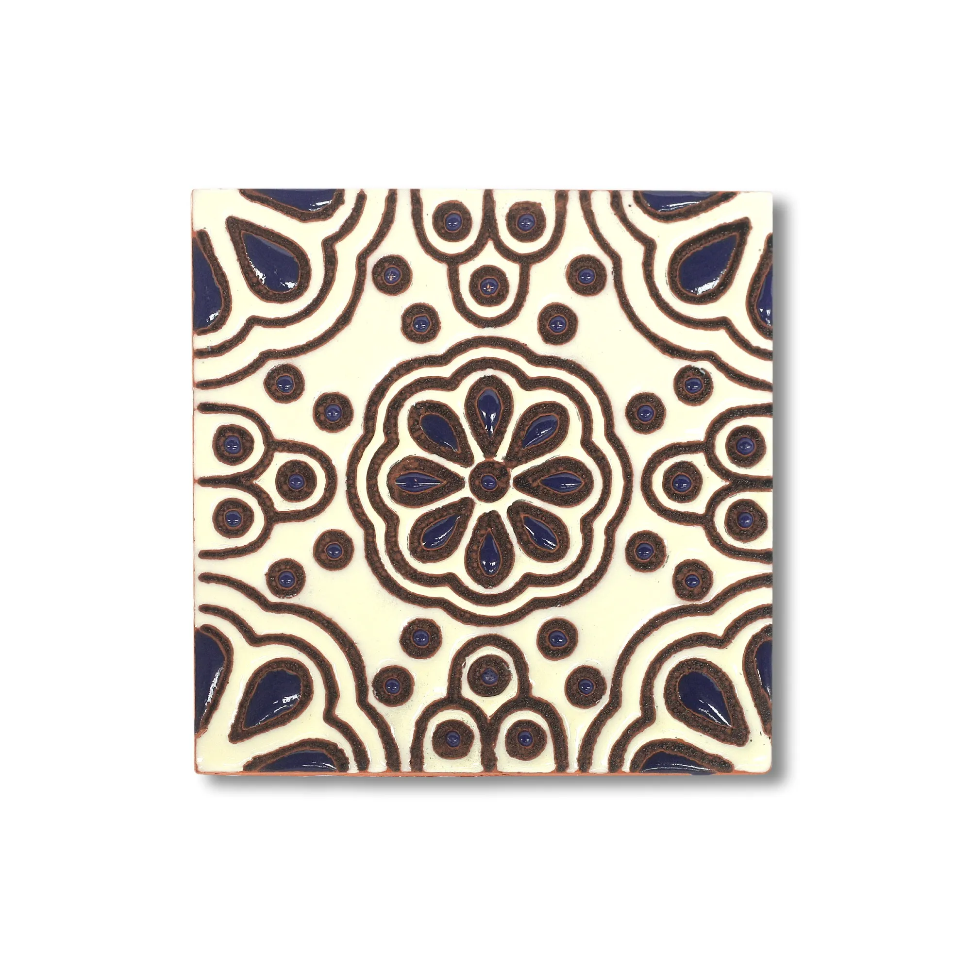 Reliefkachel 'Madero', weiß, blau, T 10 cm, B 10 cm, H 0,5 cm