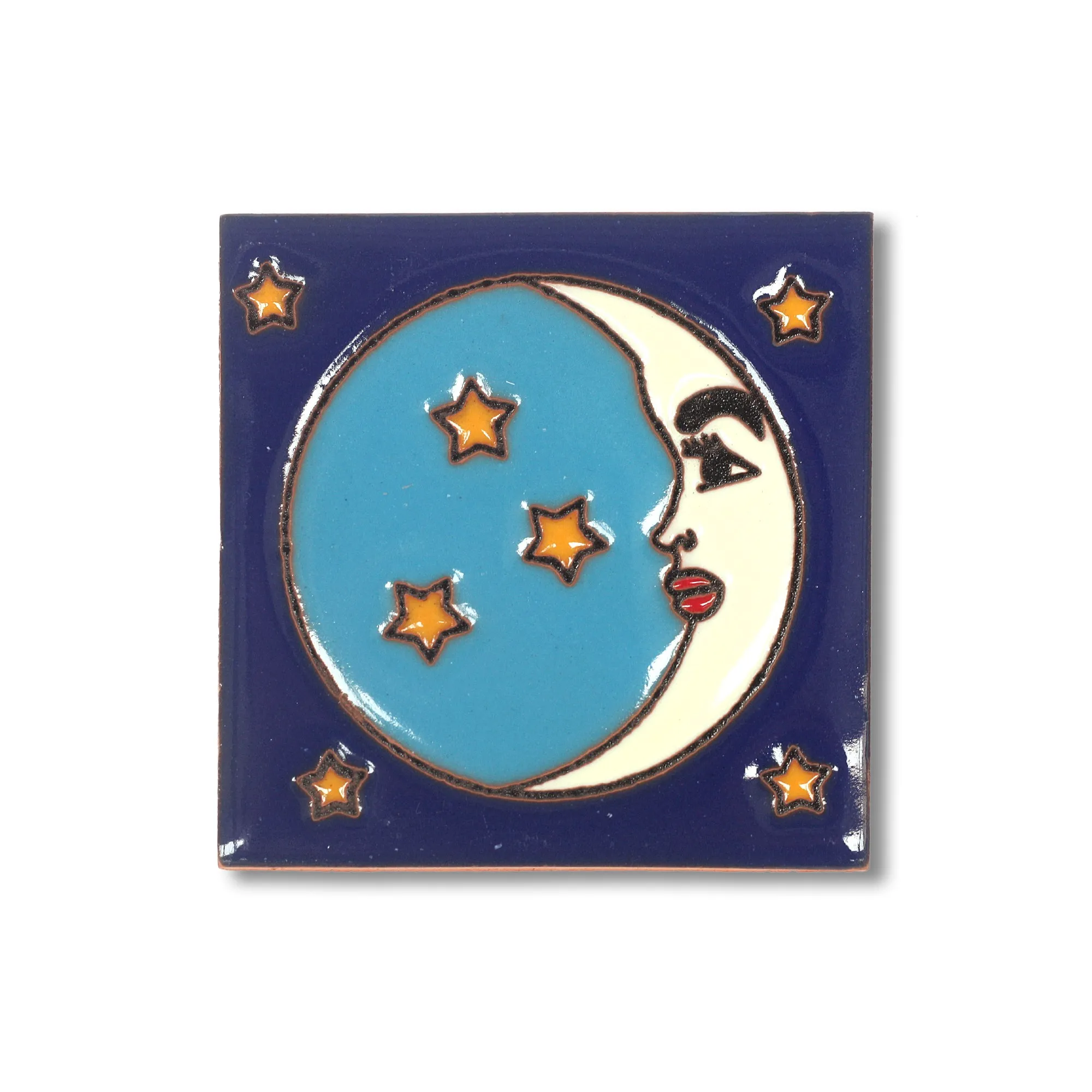 Reliefkachel 'Luna', blau, gelb, T 10 cm, B 10 cm, H 0,5 cm