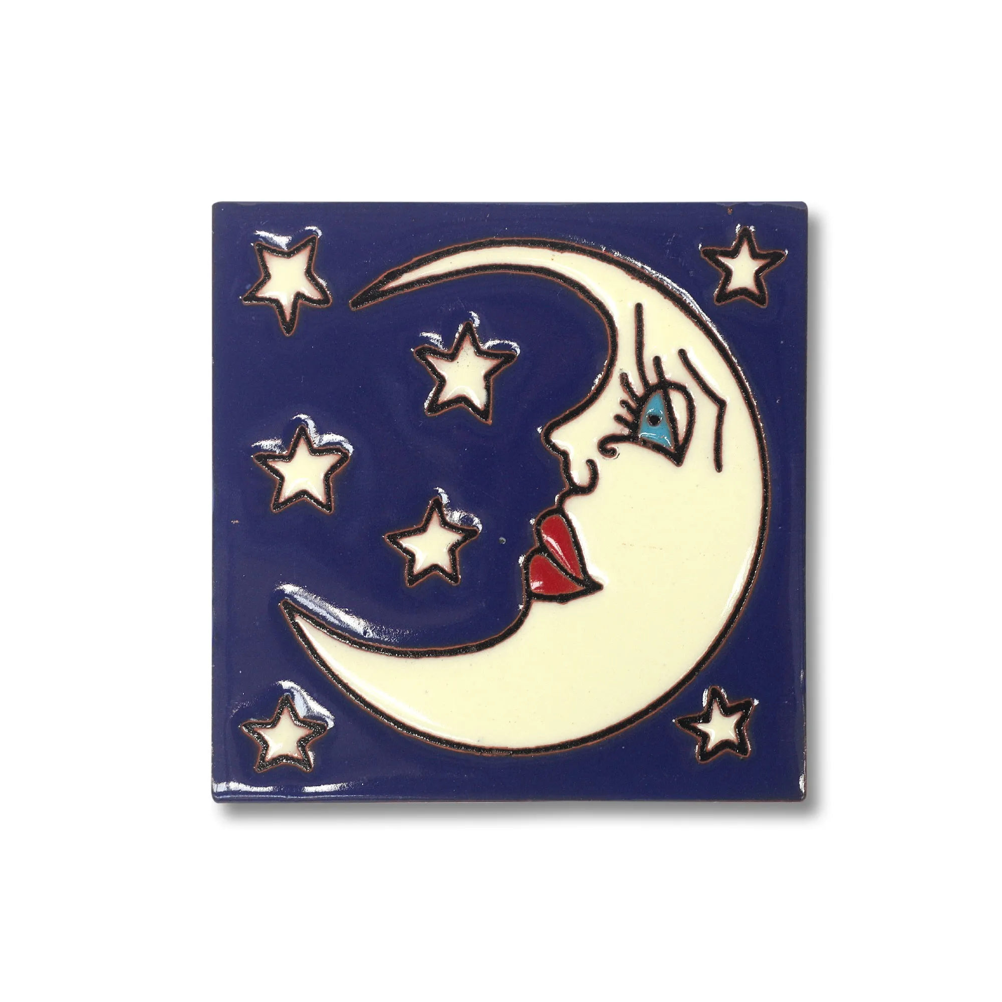 Reliefkachel 'Selene', blau, multicolor, T 10 cm, B 10 cm, H 0,5 cm