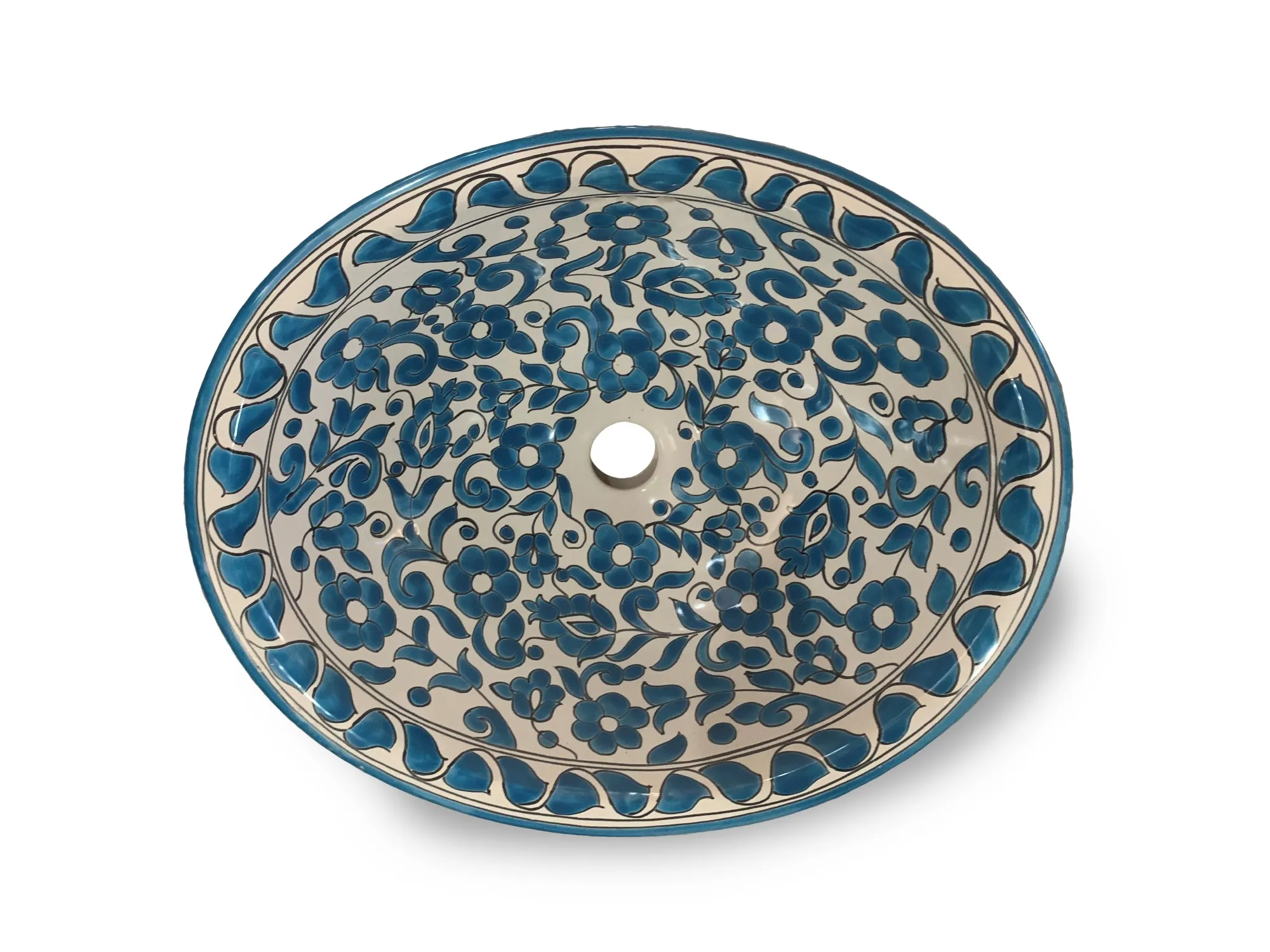 Keramikwaschbecken 'Ranke', blau, weiß, L 53 cm, B 43 cm, H 19 cm