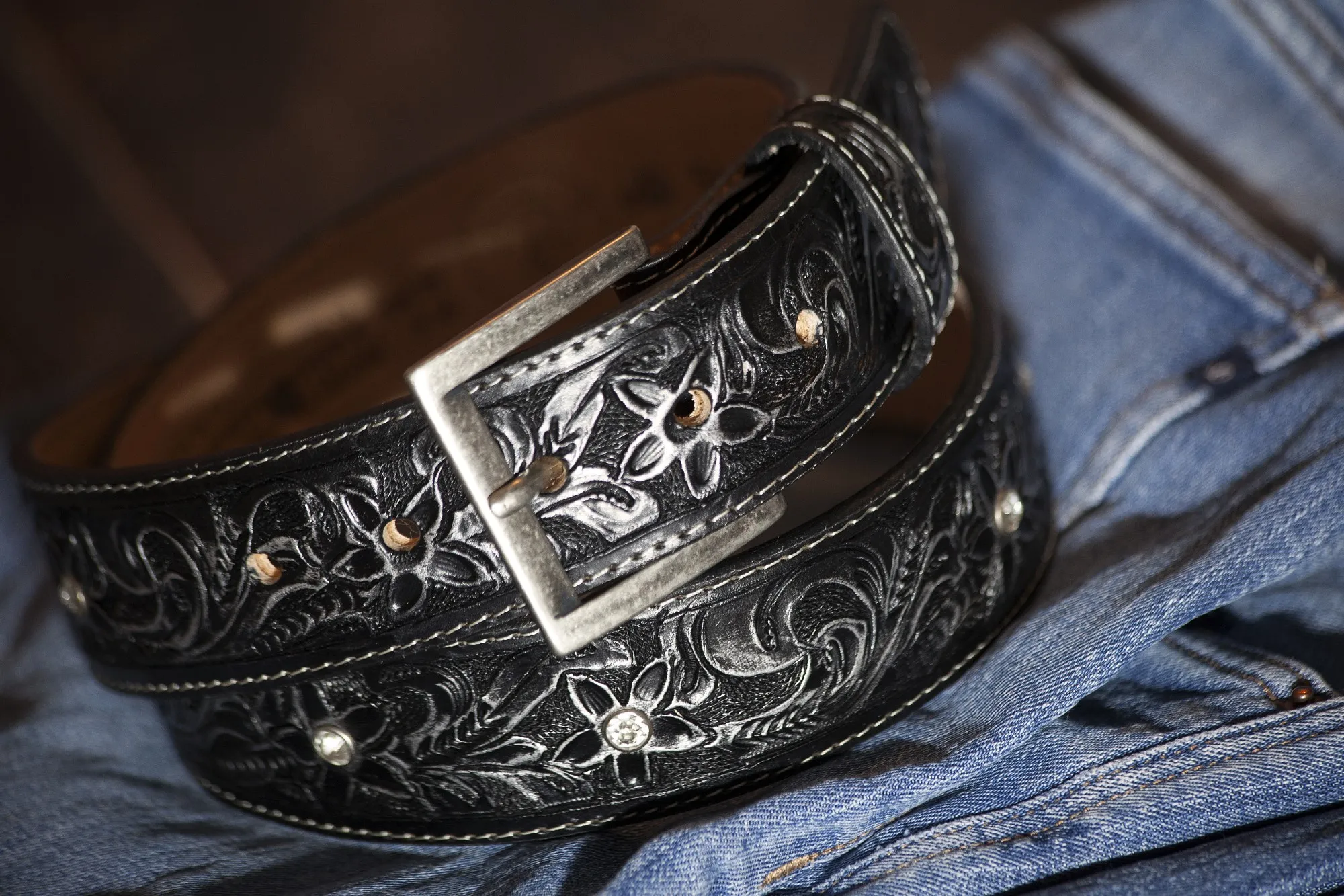 Ledergürtel 'Flor', schwarz