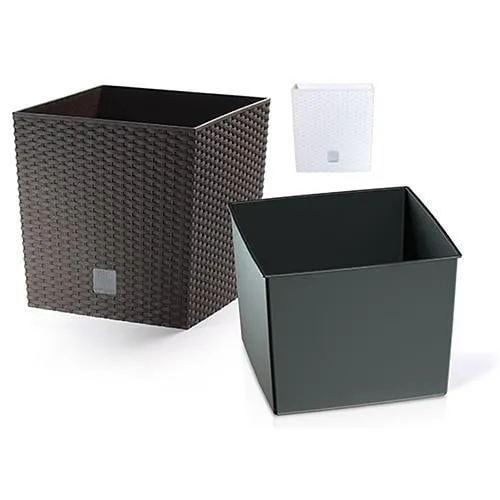 Blumentopf RATTAN | HxBxT 32,5x32x32cm | 32 Liter | Weiß | Blumenkübel aus UV-resistentem Plastik für Wohnbereich Garten, Terrasse oder Balkon