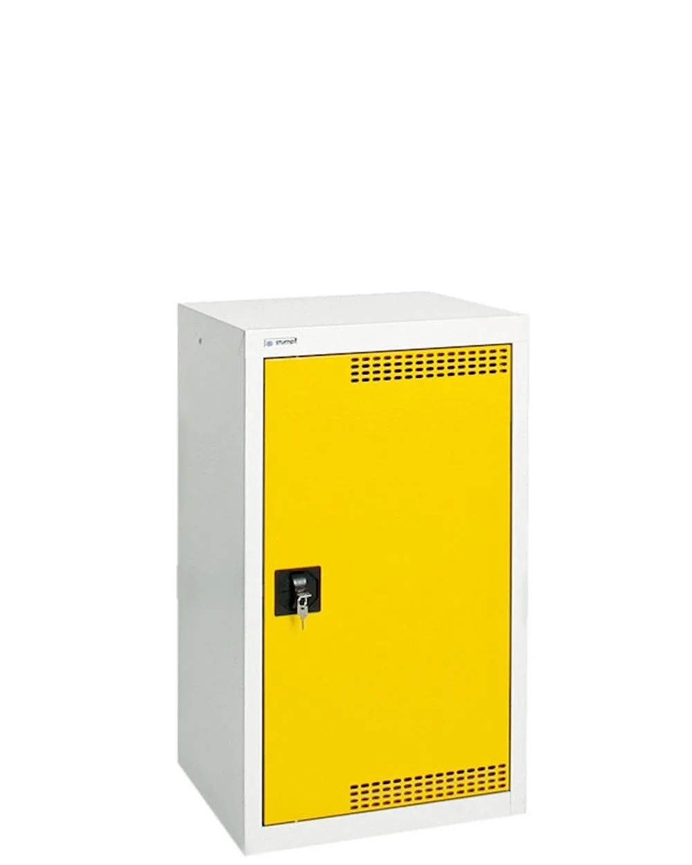 Belüfteter Umwelt & Gefahrstoffschrank mit 1 Tür | HxBxT 90x50x50cm | 2 Auffangwannen mit je 10 Liter | Lichtgrau/Signalgelb