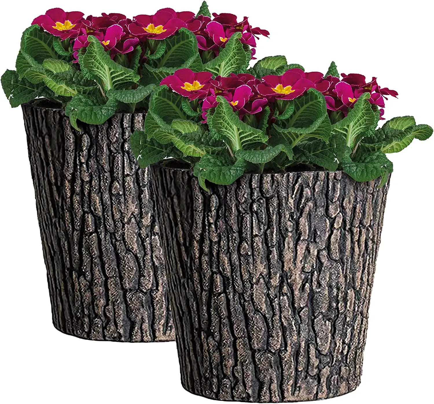 SuperSparSet 2x Blumentopf Übertopf Holzoptik Ø 30cm | Pflanzkübel Braun mit Holzoptik im rustikalen Design | Holzbaumstamm Blumenkübel aus UV-resistenten Plastik für Wohnbereich Garten, Terrasse oder Balkon