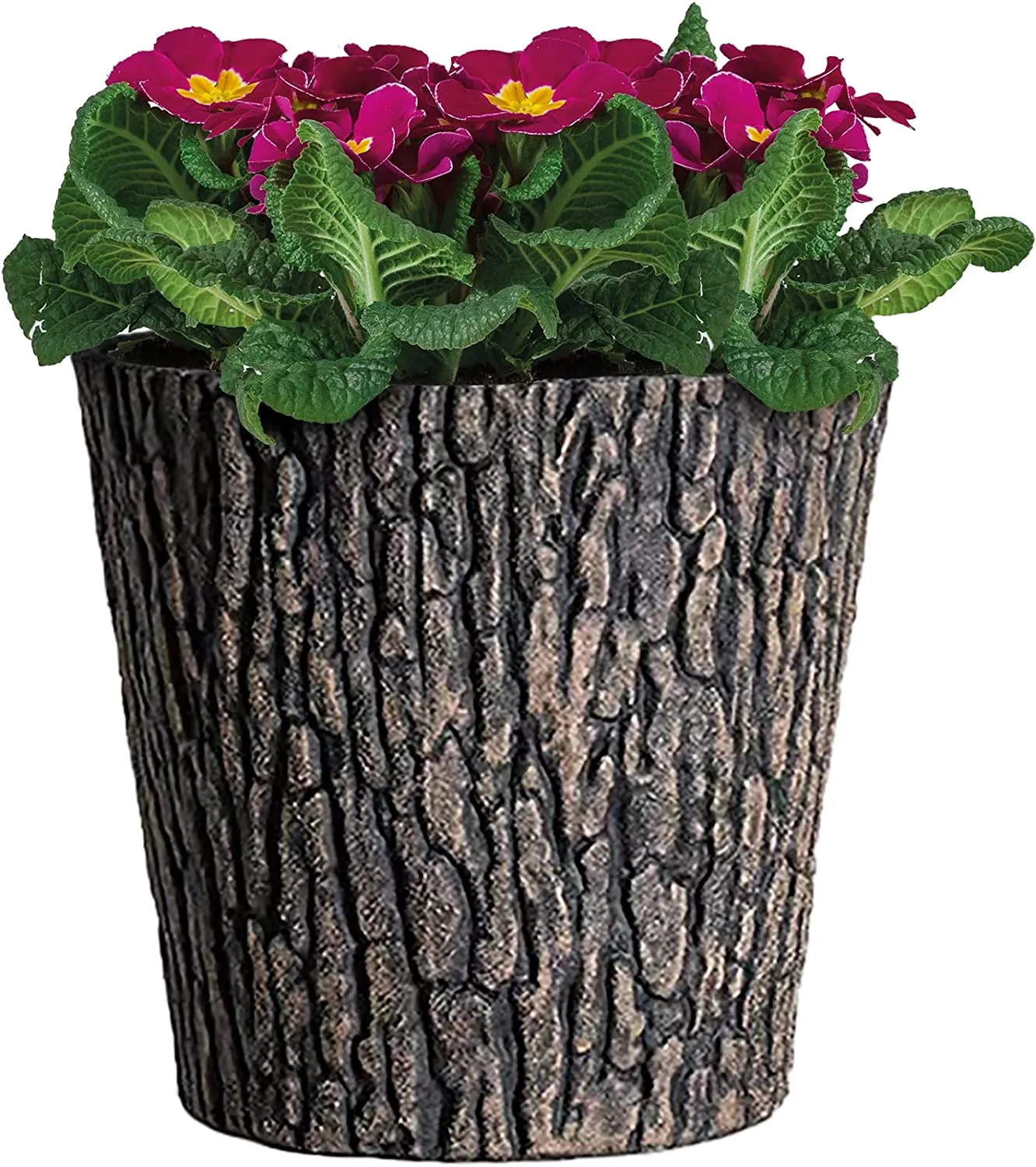 Blumentopf Übertopf Holzoptik Ø 30cm | Pflanzkübel Braun mit Holzoptik im rustikalen Design | Holzbaumstamm Blumenkübel aus UV-resistenten Plastik für Wohnbereich Garten, Terrasse oder Balkon