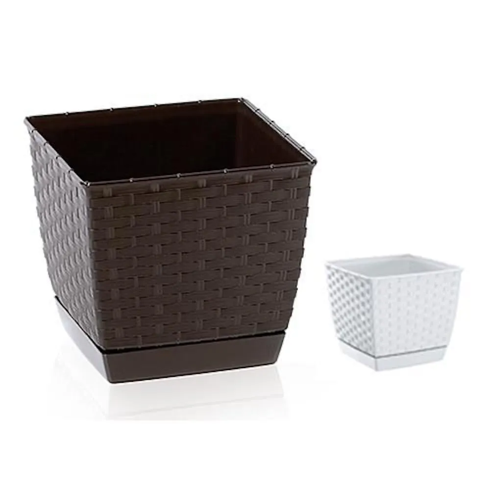 PROREGAL Blumentopf Rattan Quadrat 190mm 3,8 Liter Rattola, Braun