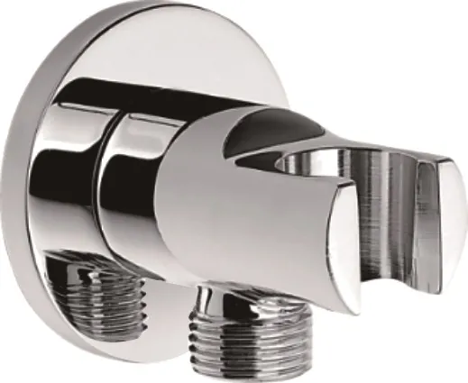 Wandanschlussbogen mit Halter - rund - 1/2″ AG × 1/2″ AG - Rosette - eigensicher - Vollmetall - chrom