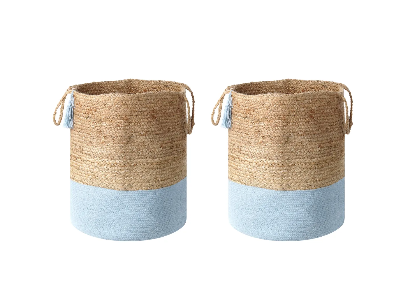 Aufbewahrungskörbe aus geflochtener Jute Baumwolle Set Natur und Blau Gajar