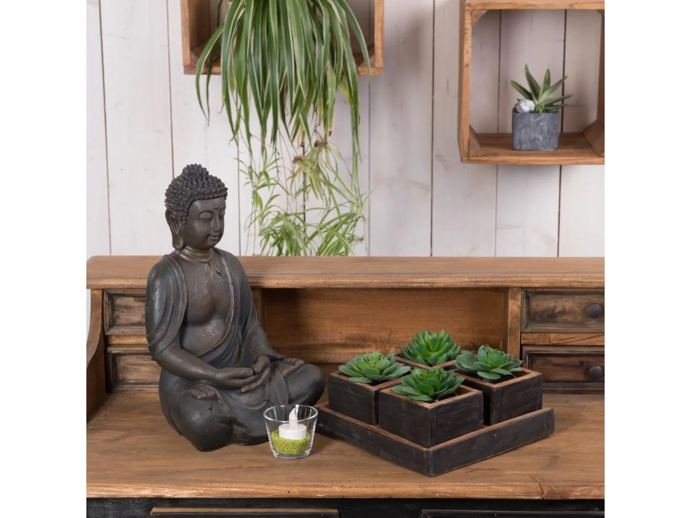 KISTEN-SET Cubo 5-tlg.  Massivholz 04 schwarz-natur