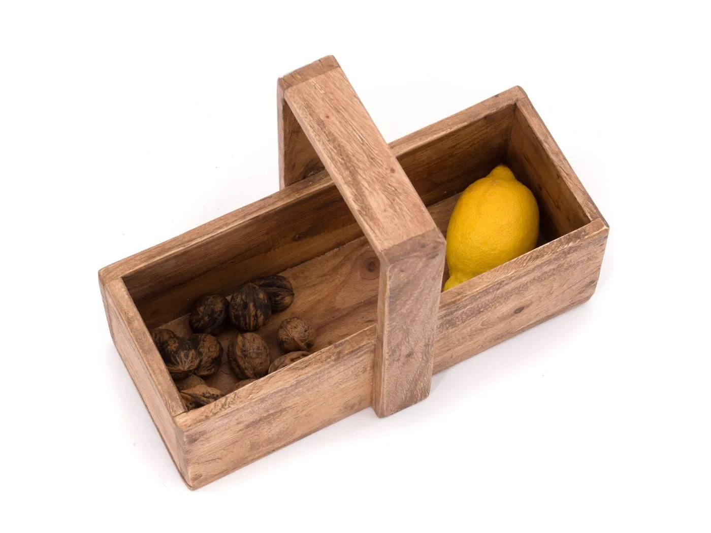 AUFBEWAHRUNGSKORB Porto Mahagoni Holz, mit Griff naturfarben