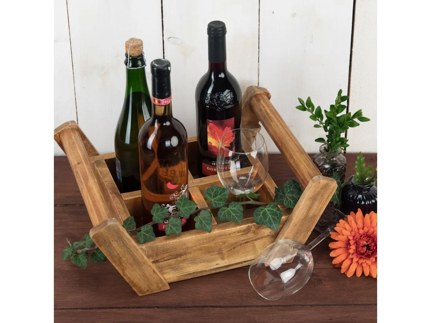 HOLZKISTE Brick II Mahagoni Holz, 4 Fächer, mit Griffen naturfarben