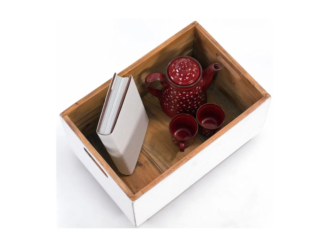 HOLZKISTE BOX Recyclingholz massiv, mit Rollen 06 weiß-landhaus