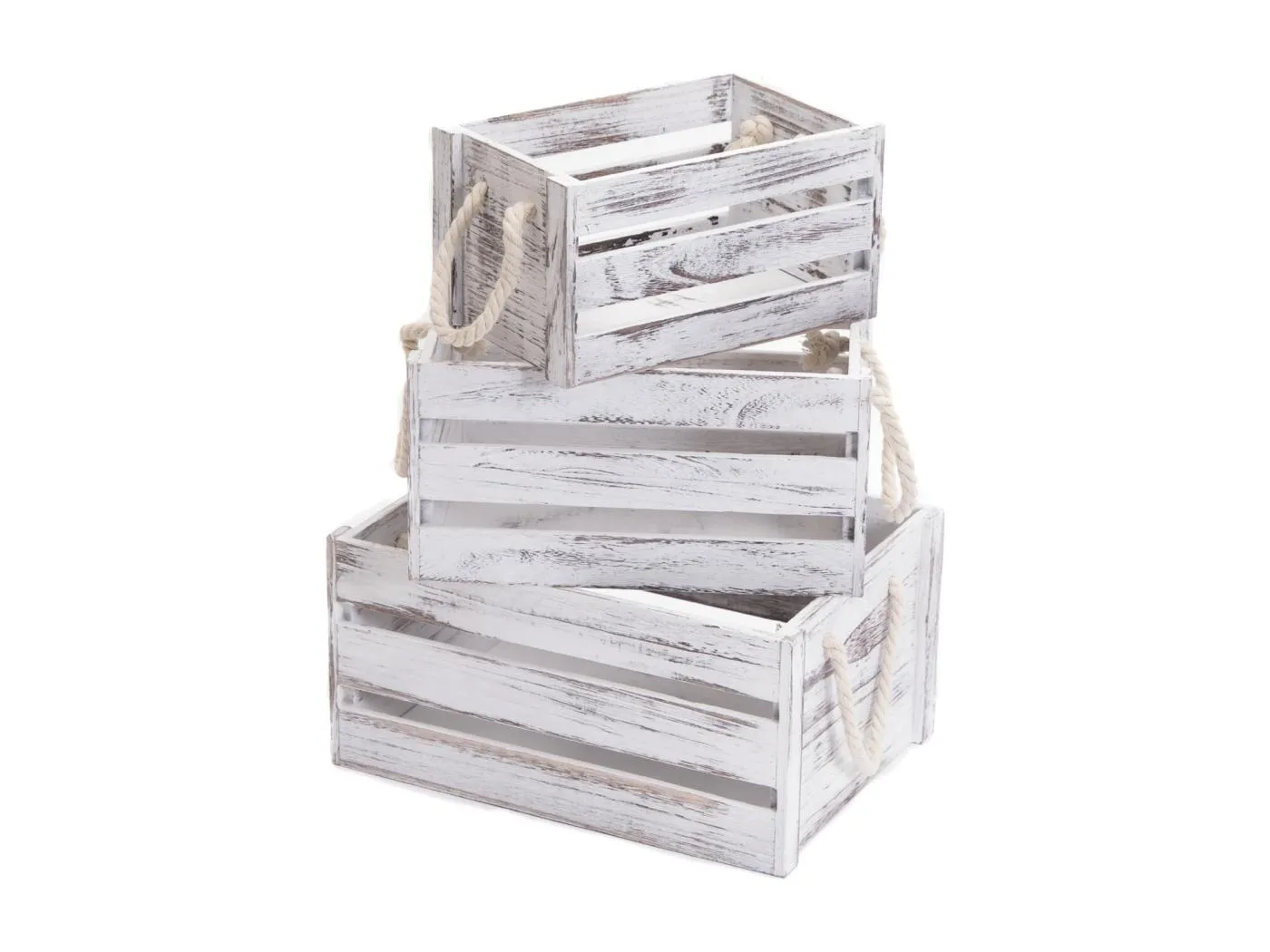 HOLZKISTEN-SET Country 3-tlg Massivholz, verschiedene Größen weiß