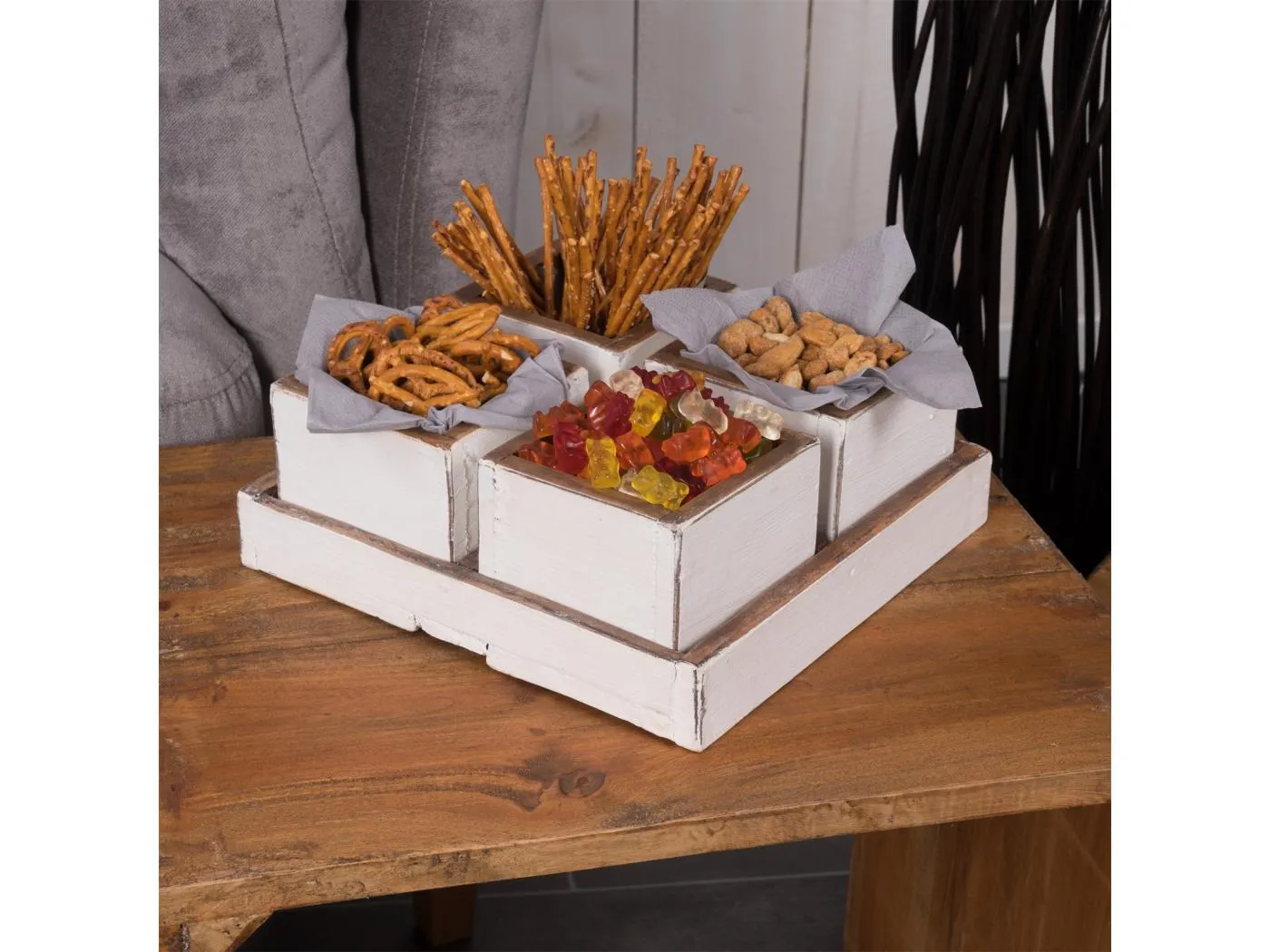 KISTEN-SET Cubo 5-tlg.  Massivholz 06 weiß-landhaus