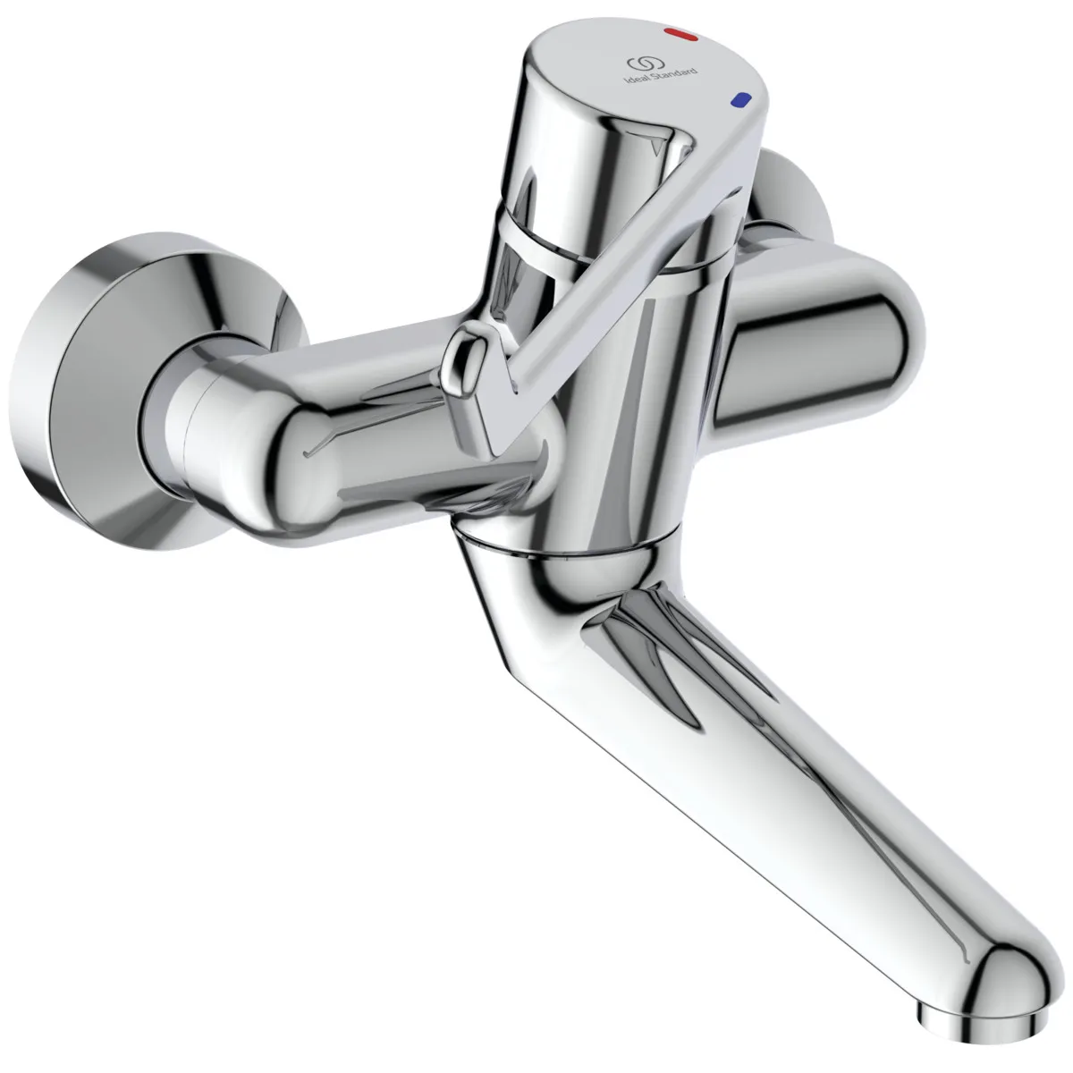 Wandwaschtisch-Sicherheitsarmatur Ceraplus, nicht absperrbarer S-Anschluß, Hebel 180mm, Ausladung 150mm, Chrom