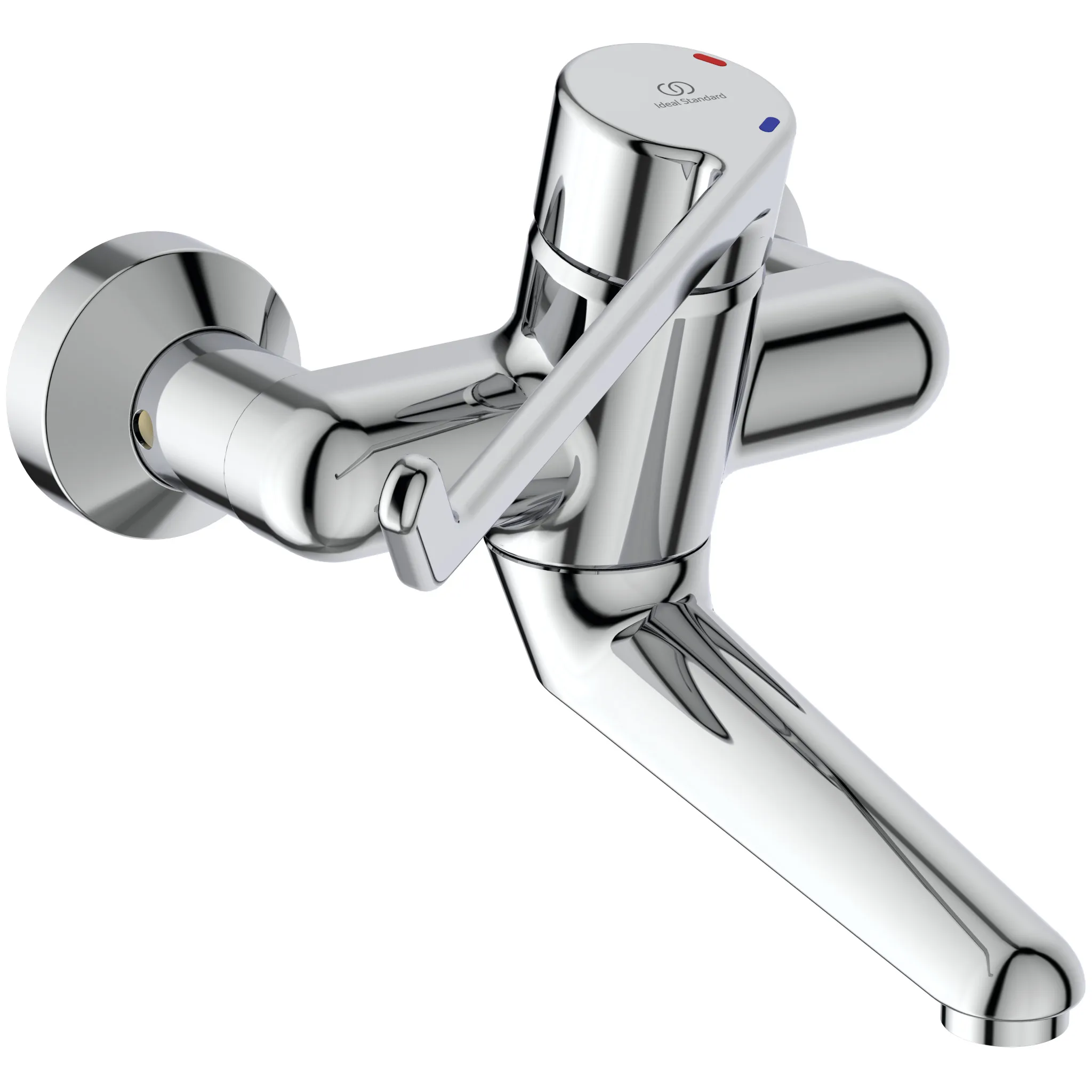 Wandwaschtisch-Sicherheitsarmatur Ceraplus, absperrbarer S-Anschluß, Hebel 230mm, Ausladung 150mm, Chrom