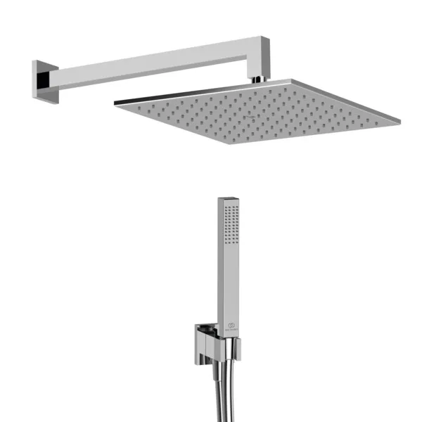 Armaturen-Paket Idealrain Chrom, Kopfbrause, Wandanschlussbogen Unterputz, Stabhandbrause, Wandanschluss, Brauseschlauch