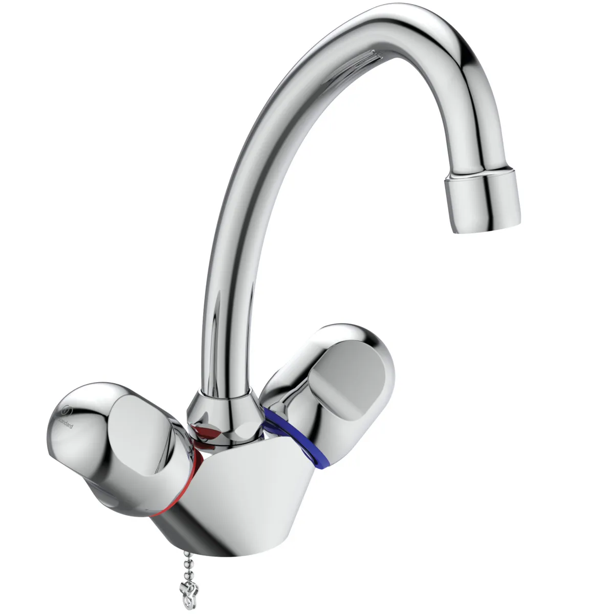 Zweigriff-Waschtischarmatur Alpha, ohne Ablaufgarnitur, mit Kette, Ausladung 155mm, Chrom