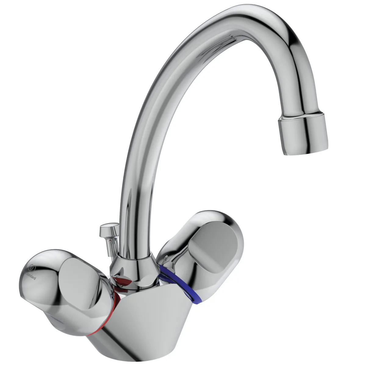 Zweigriff-Waschtischarmatur Alpha, mit Ablaufgarnitur, Ausladung 155mm, Chrom