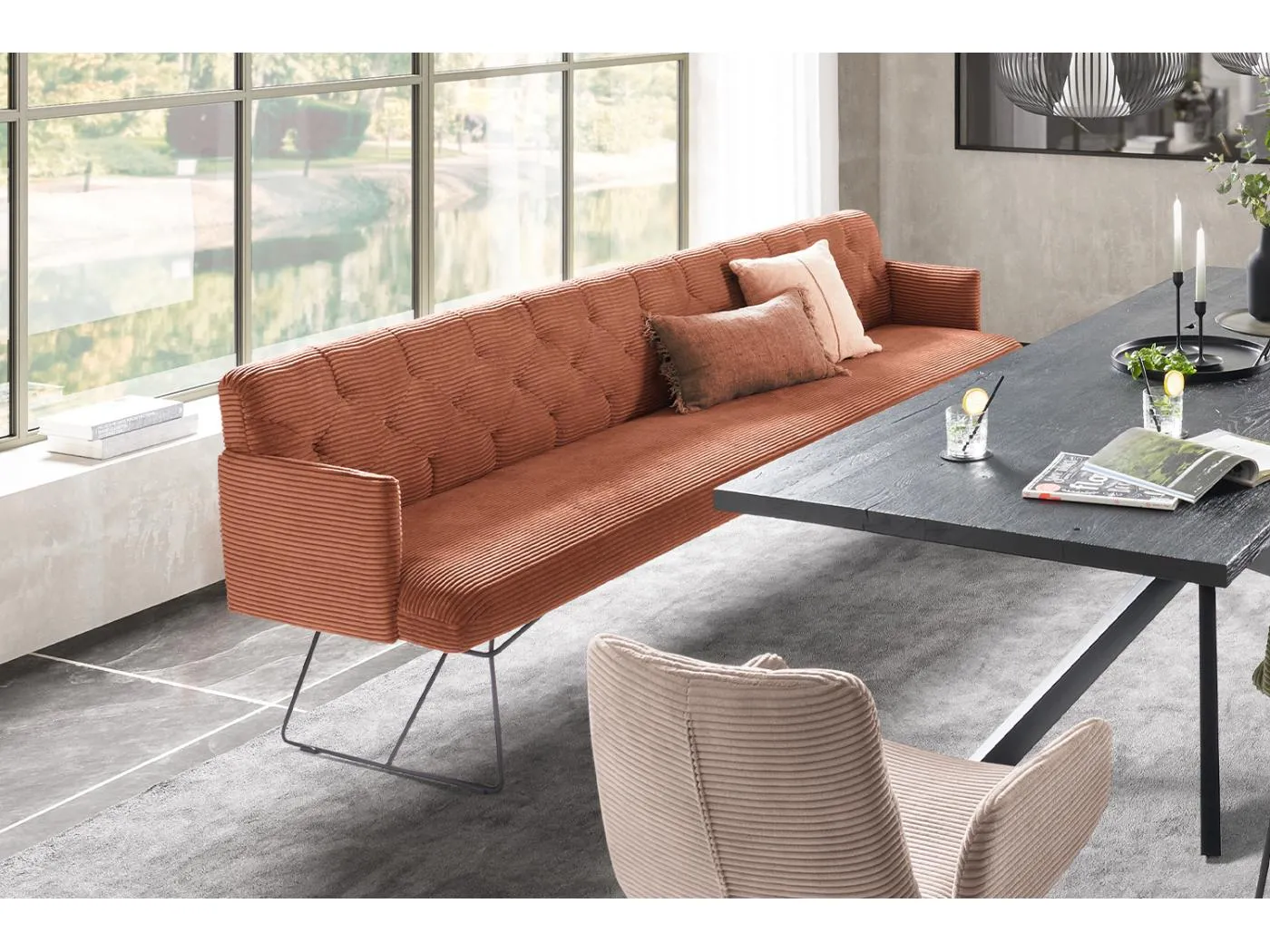 Esszimmerbank - Braun Cord - CHARME