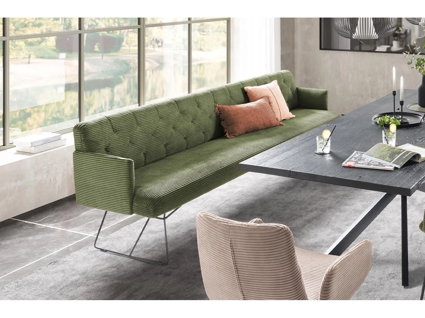 Esszimmerbank - Grün Cord - CHARME