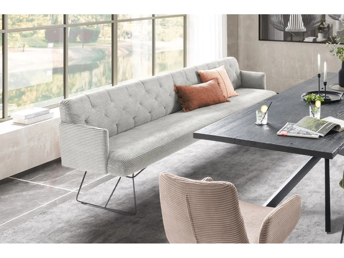 Esszimmerbank - Hellgrau Cord - CHARME