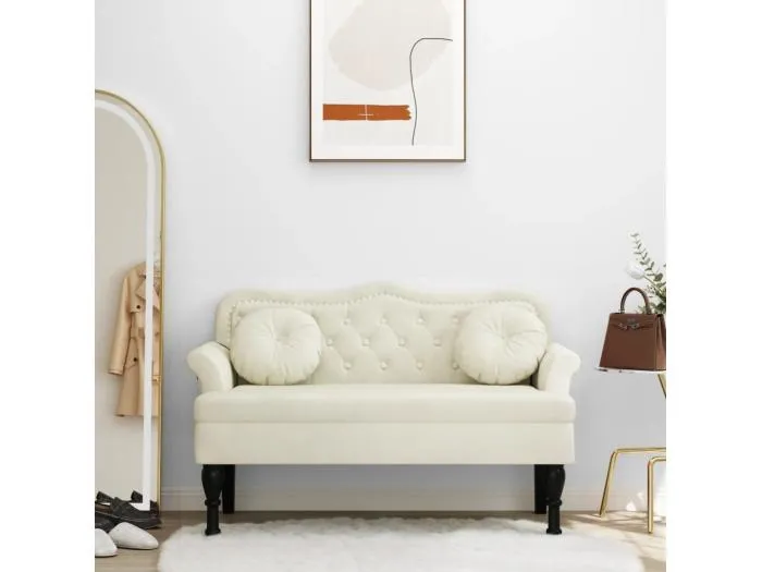 Sitzbank mit Kissen Creme 120,5x65x75 cm Samt