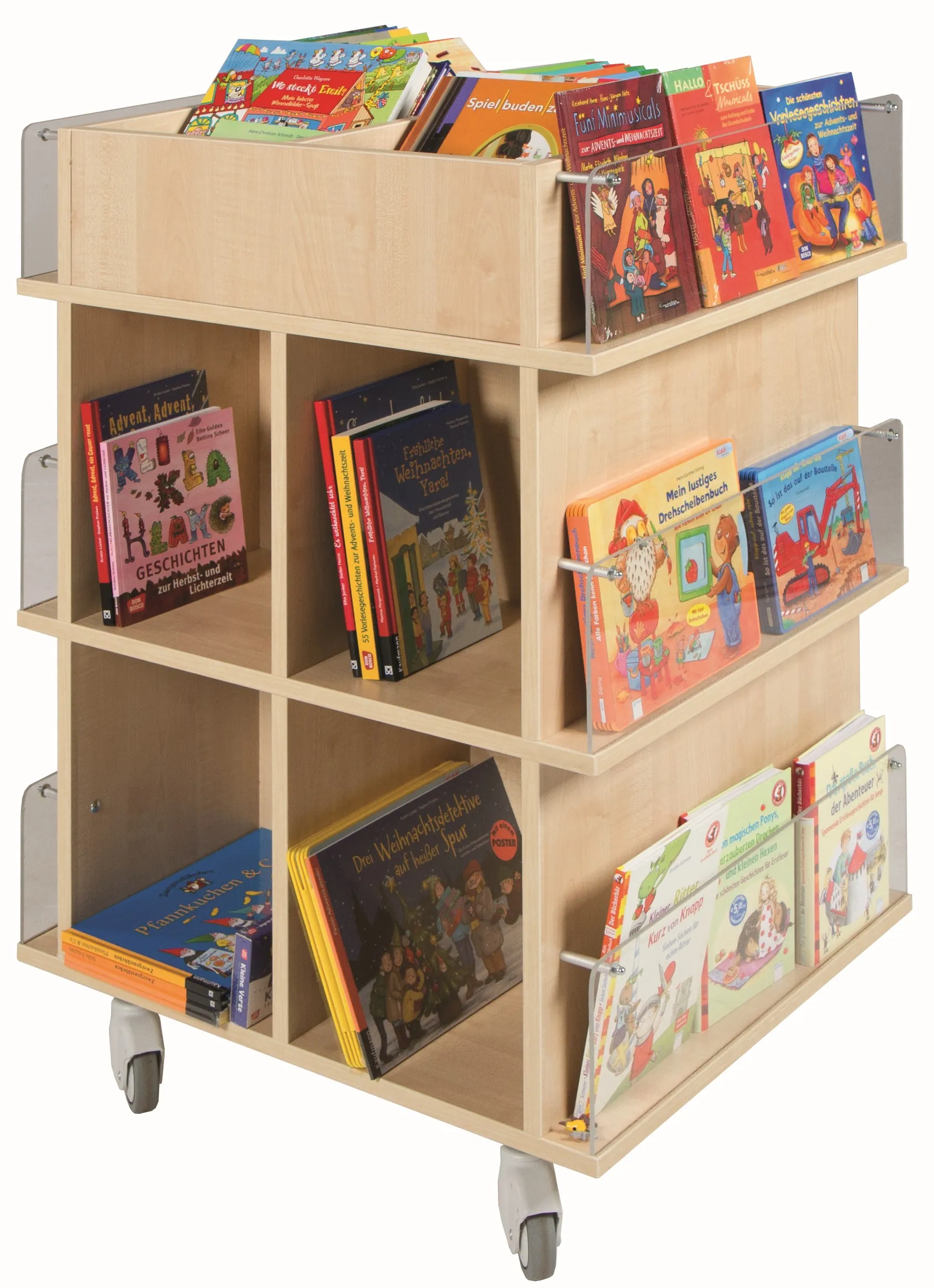 Bücherwagen fahrbar mit 18 Ablagefächern