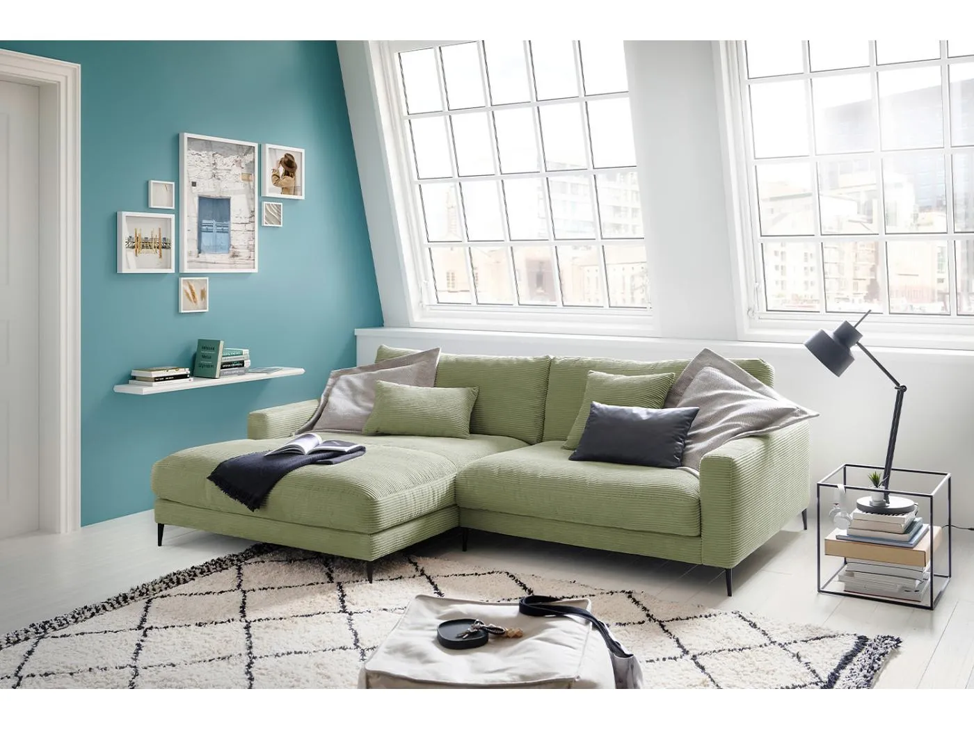 Ecksofa - Grün Cord - CARA