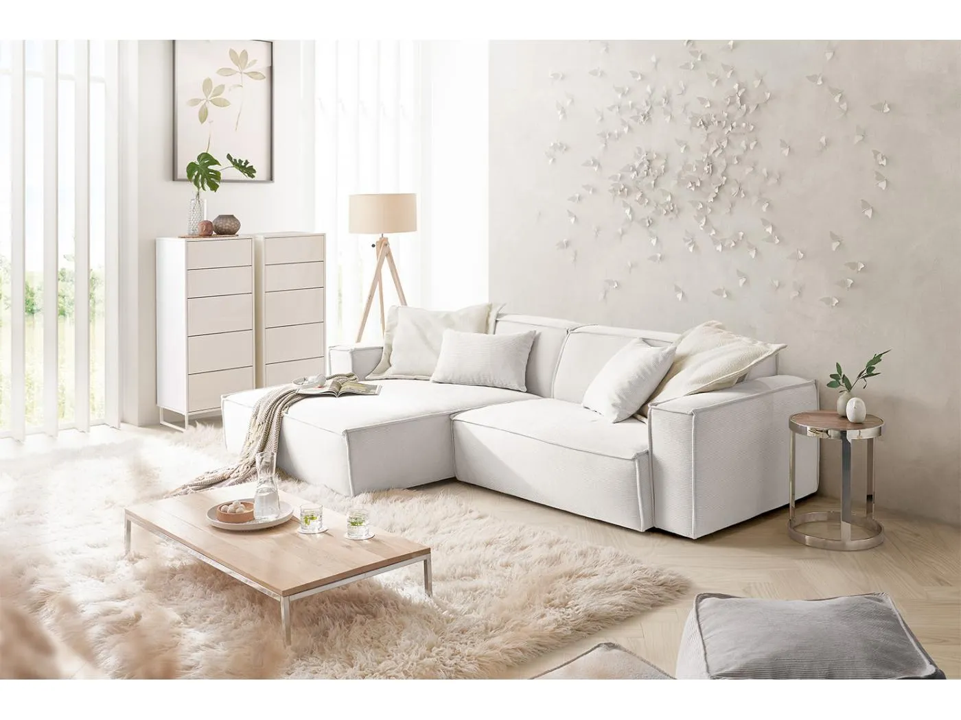 Ecksofa - Weiß Cord - SAMU