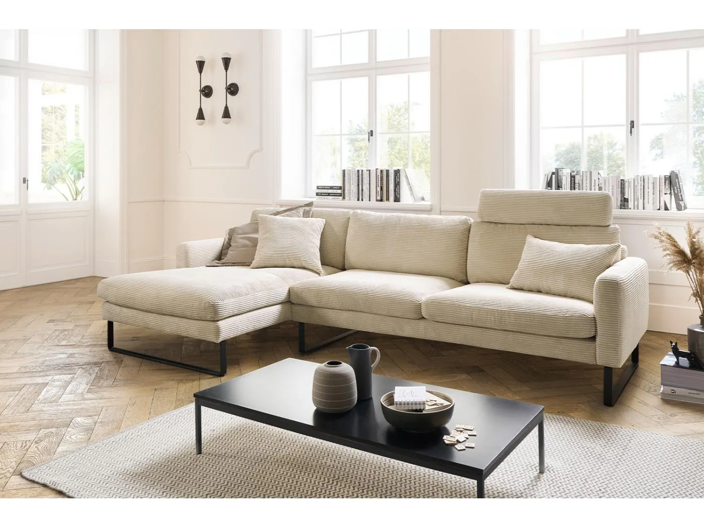 Ecksofa - Cremeweiß Kunstleder - RICARDA