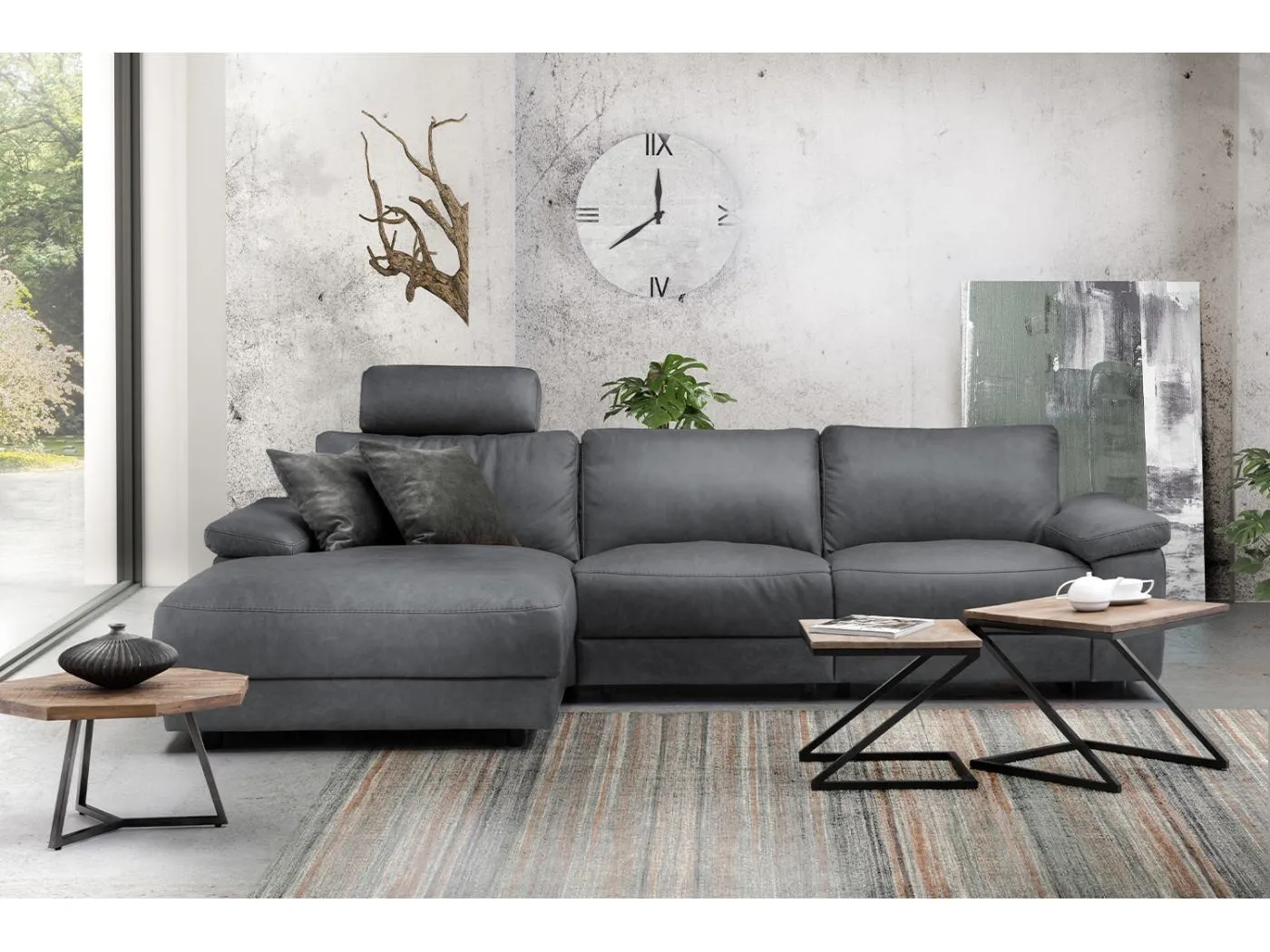 Ecksofa - Grau Leder - LOLA