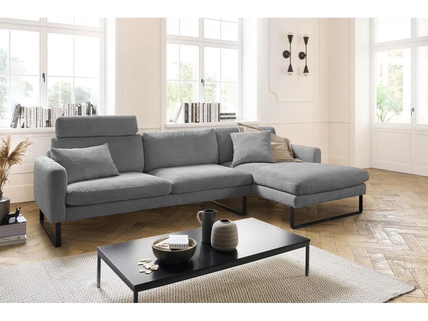 Ecksofa - Grau Cord - RICARDA