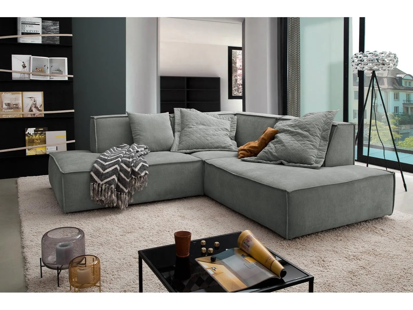 Ecksofa - Grau Webstoff - SAMU