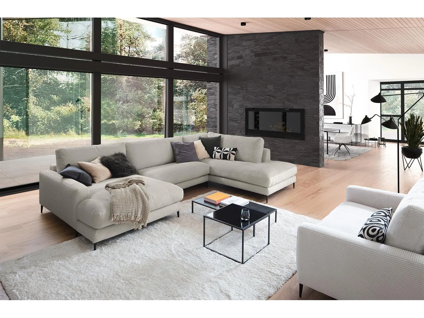 Wohnlandschaft - Steingrau Cord - CARA