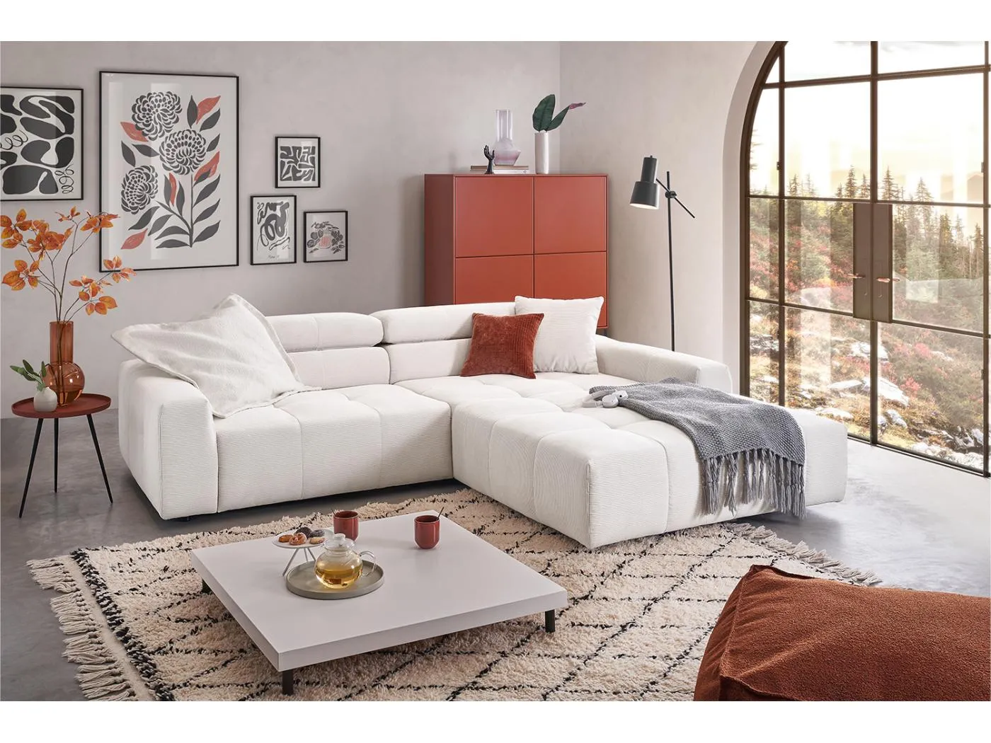 Ecksofa - Weiß Cord - RENO