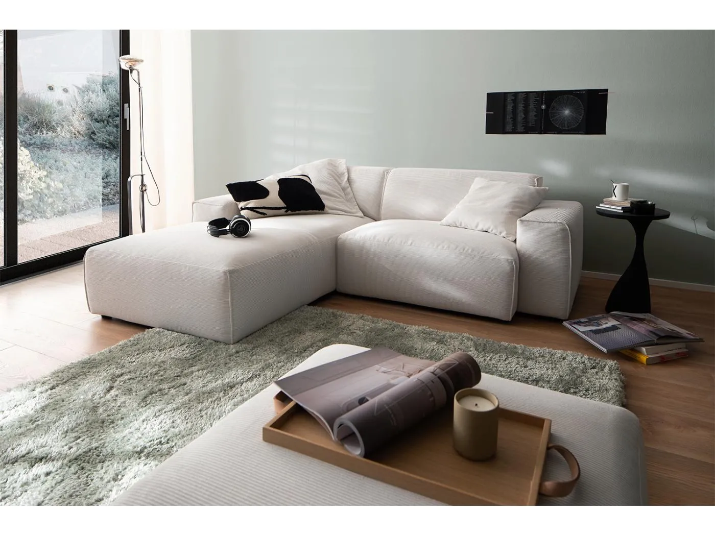 Ecksofa - Weiß Cord - RANI