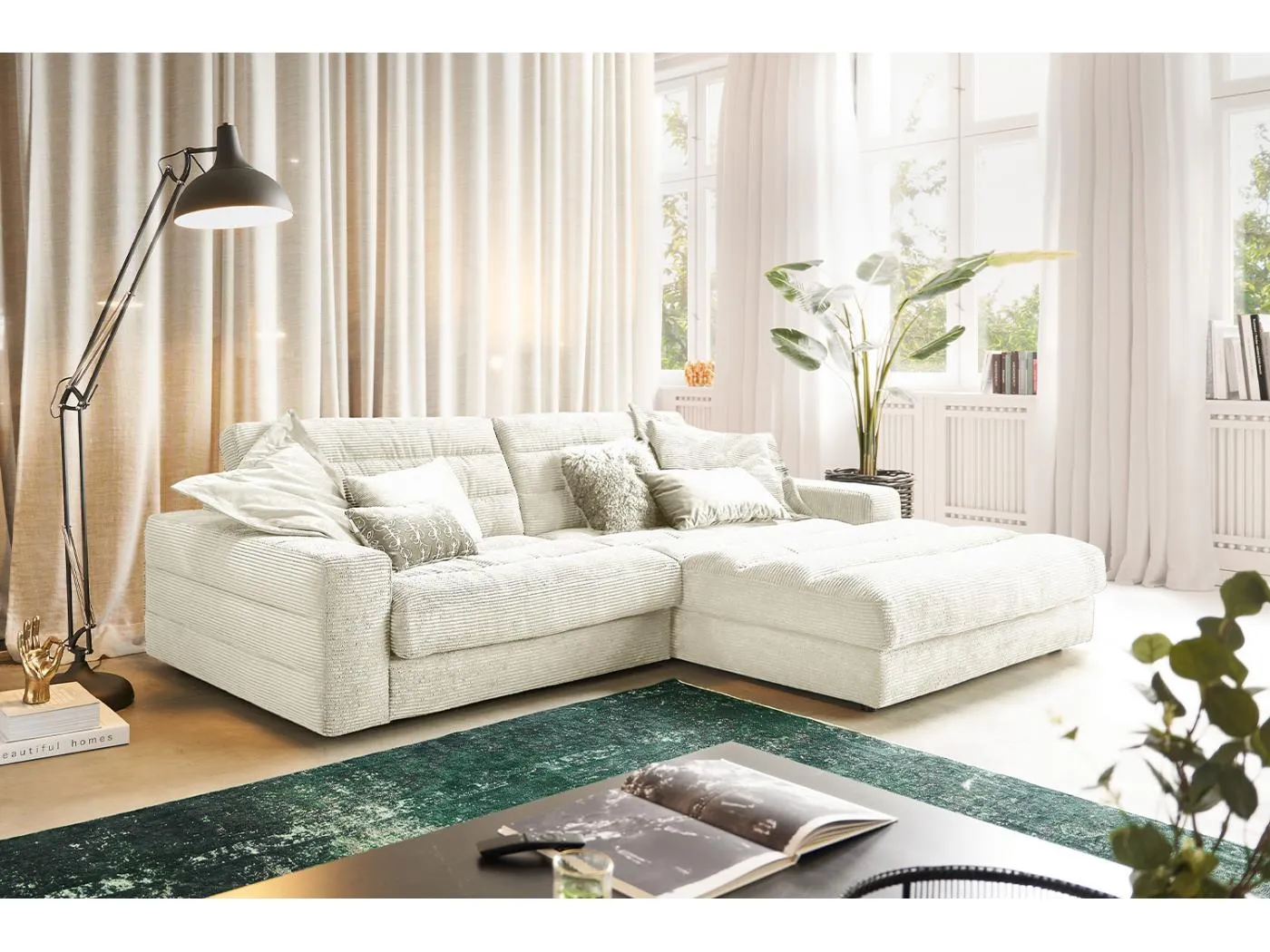 Ecksofa - Cremeweiß Cord - LANA