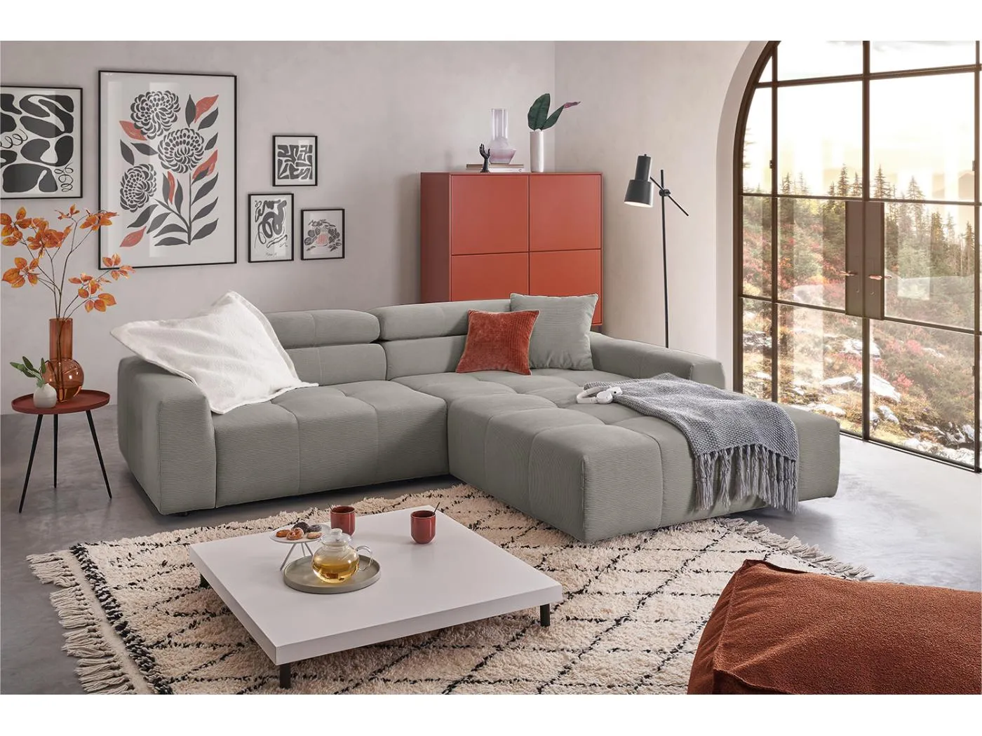 Ecksofa - Grau Cord - RENO