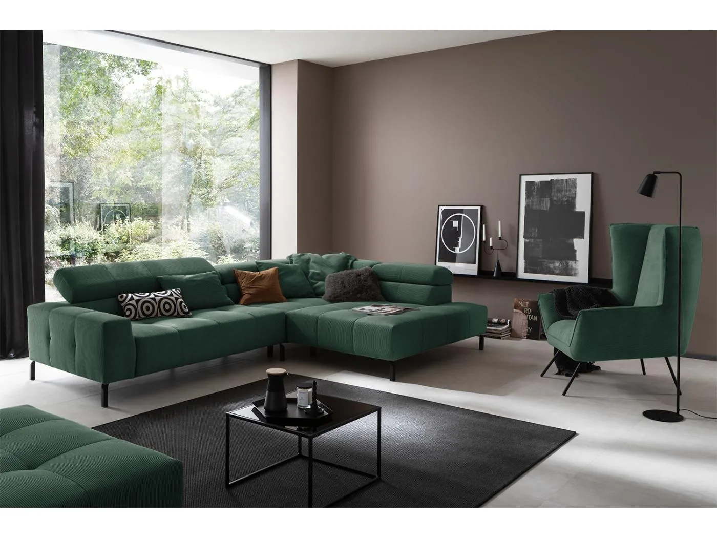 Ecksofa - Smaragdgrün Cord - OHIO