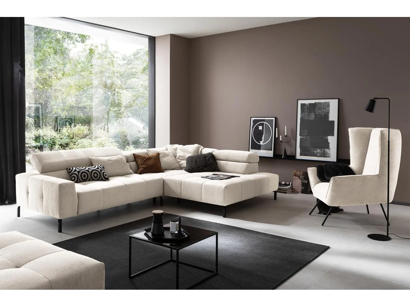 Ecksofa - Weiß Cord - OHIO