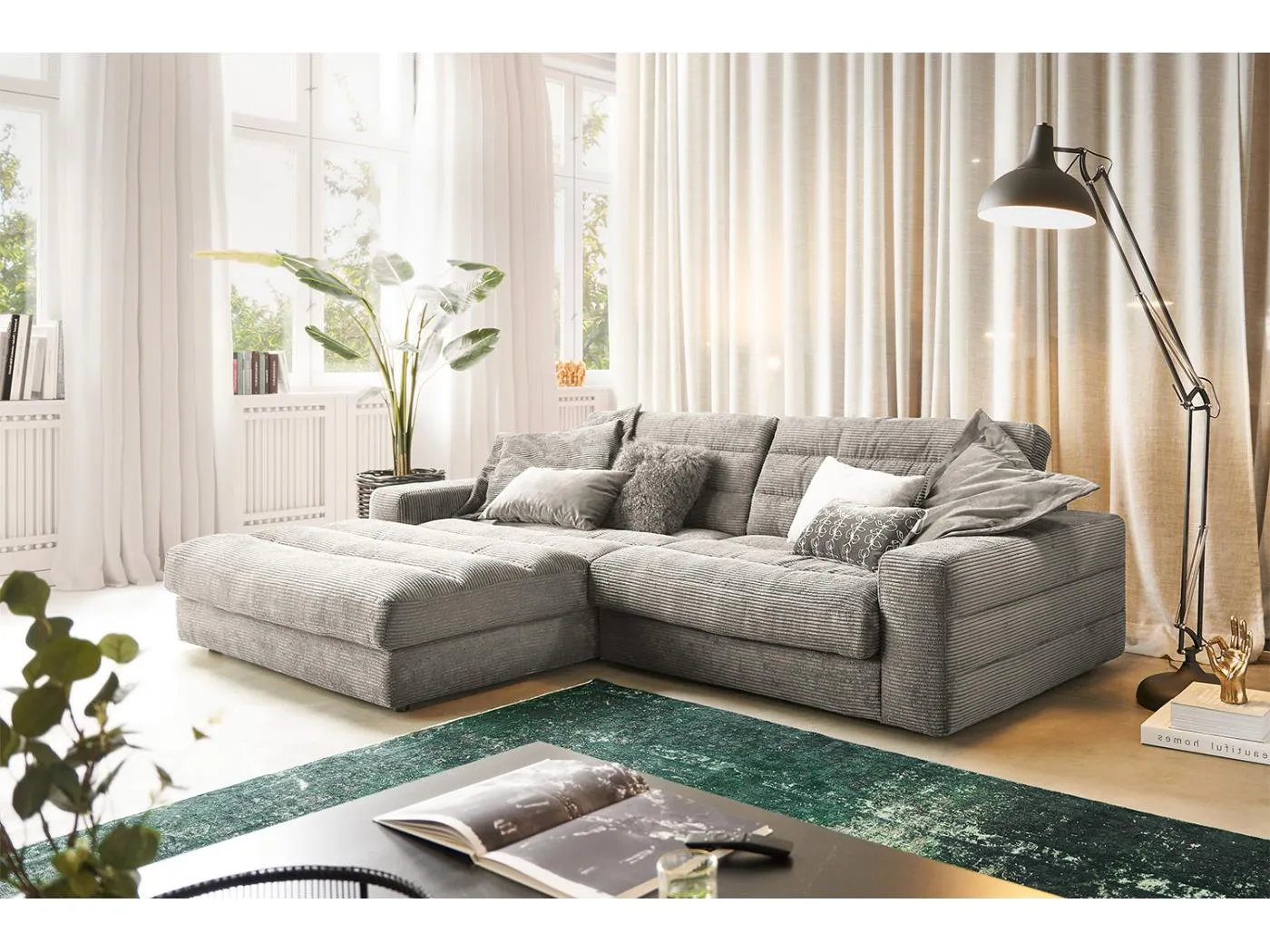 Ecksofa - Steingrau Cord - LANA
