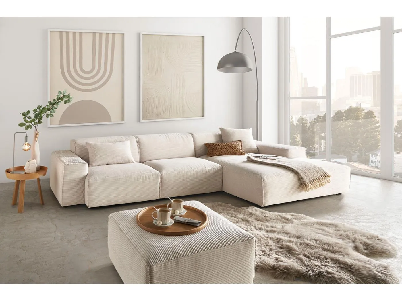 Ecksofa - Cremeweiß Cord - RANI