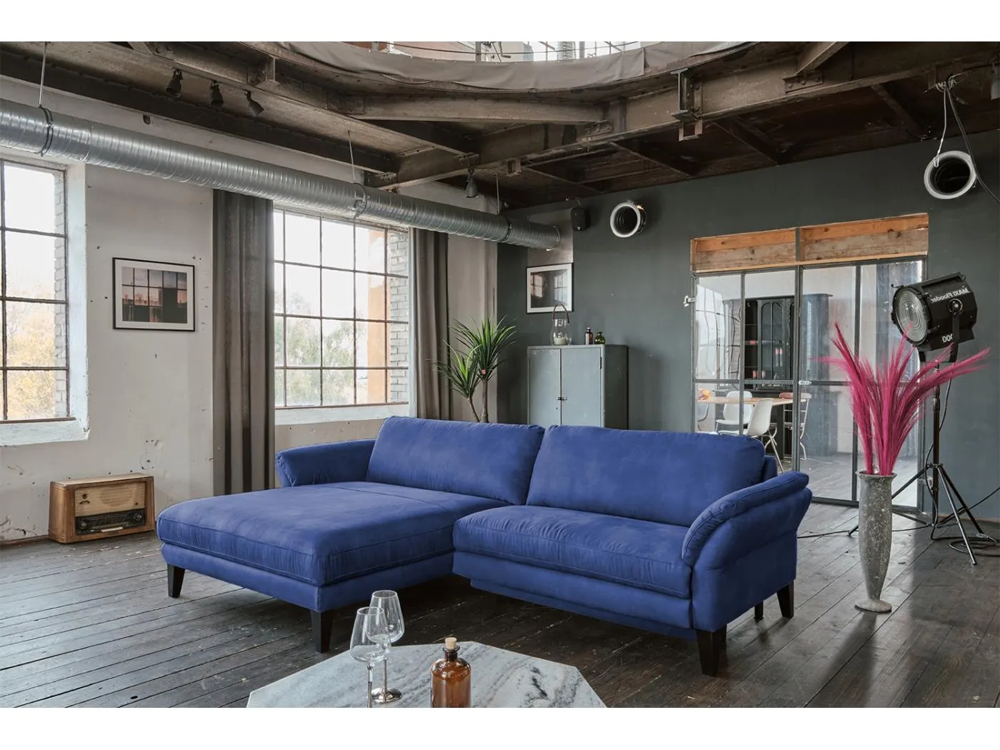 Ecksofa - Blau Webstoff - MALTA