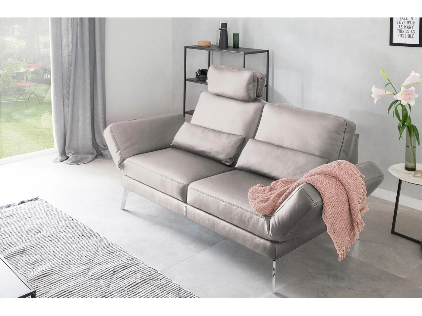 Ledersofa - Hellgrau Leder - HURRICANE