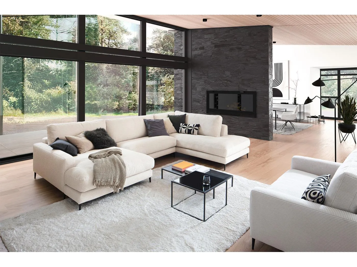 Wohnlandschaft - Cremeweiß Cord - CARA