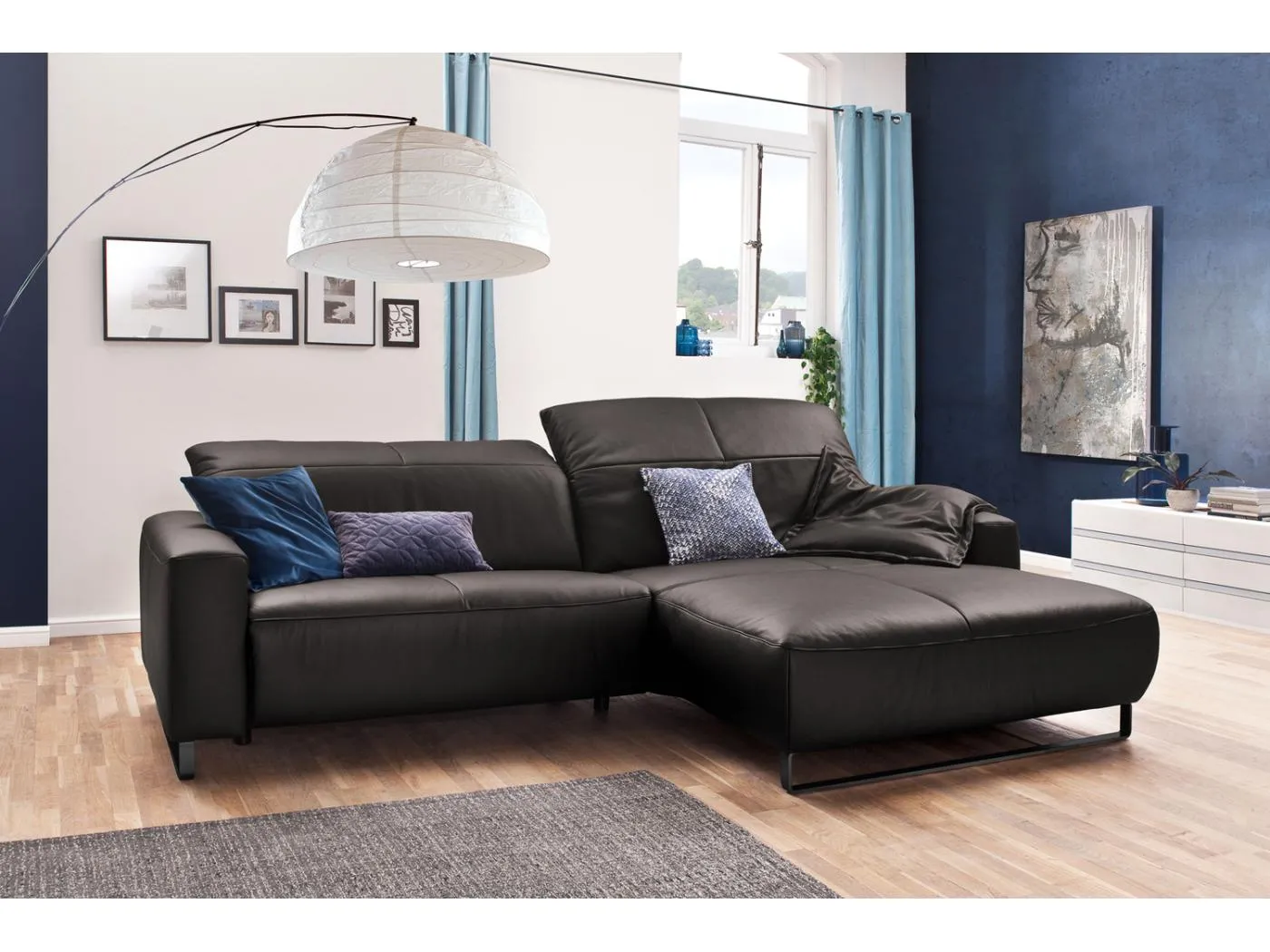 Ecksofa - Grau Leder - YORK