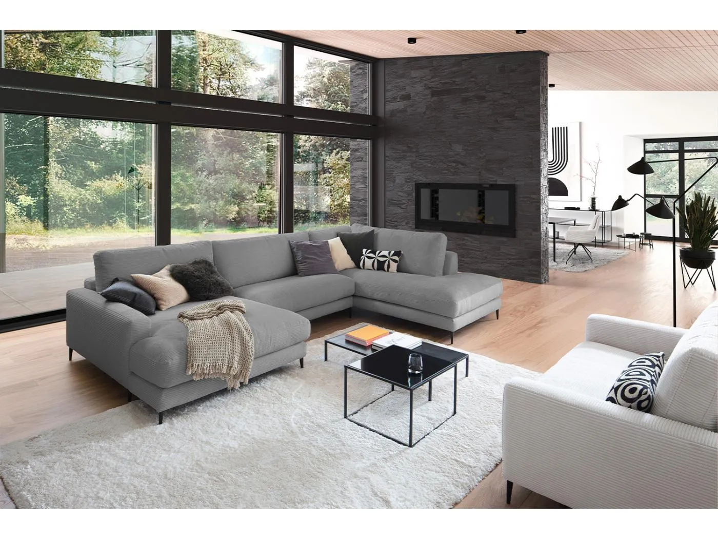 Wohnlandschaft - Grau Cord - CARA